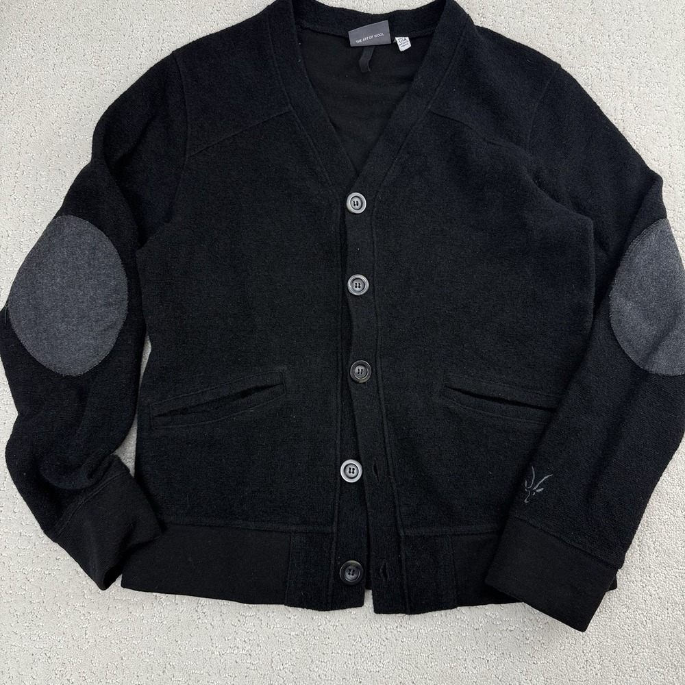 Ibex‎ Merino Wool Cardigan Womens S Black Elbow Patches Button Front $245